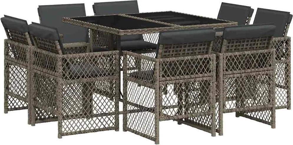 vidaXL Set mobilier grădină cu perne, 9 piese, gri, poliratan