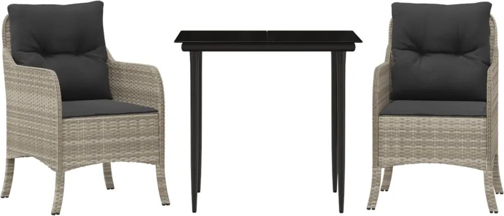 vidaXL Set mobilier de grădină cu perne, 3 piese,gri deschis,poliratan