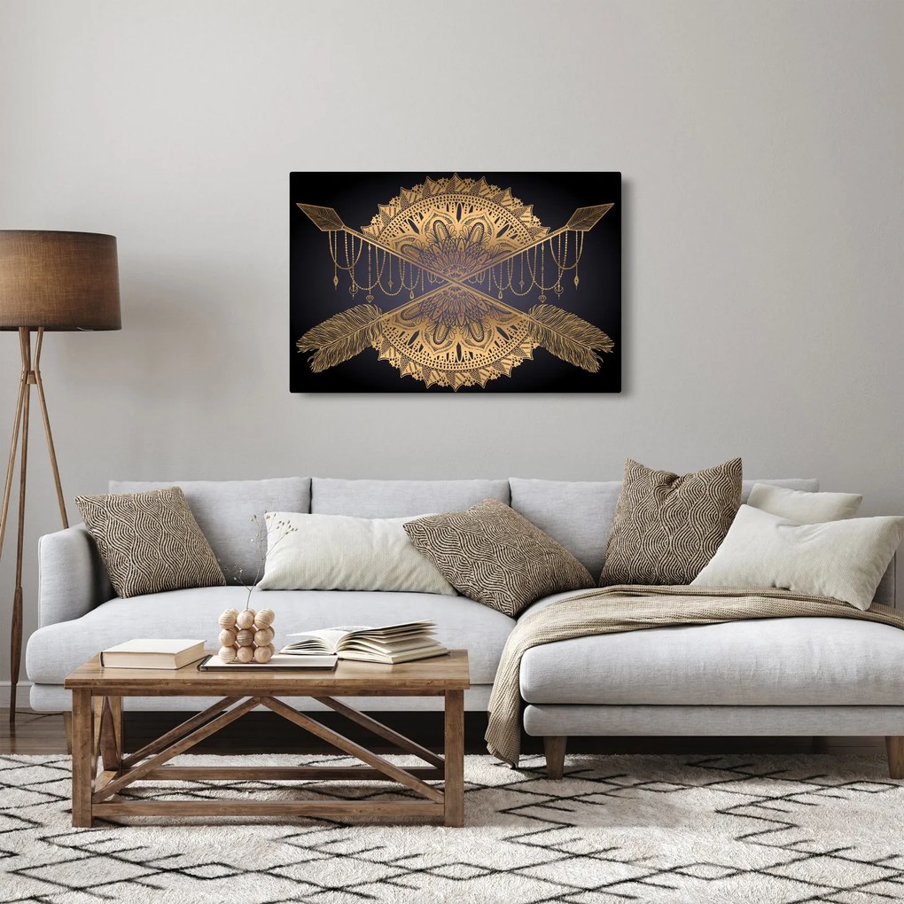 Tablou - Mandala aurie cu săgeți (90x60 cm)