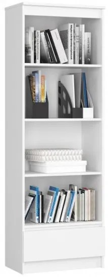 Biblioteca, placa laminata, 1 sertar, 4 rafturi, alb, 60x35x180 cm 