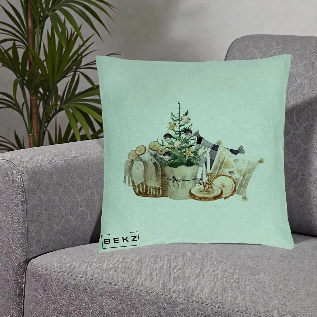 Perna Decorativa Colt Cozy de Craciun Boho, 40x40 cm, Verde Menta, Husa Detasabila, Perna Inclusa, BEKZ®
