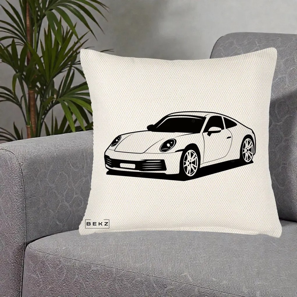 Perna Personalizata Porsche 911 Silueta, 40x40 cm, Crem Reliefat, Husa Detasabila, Perna Inclusa, BEKZ®