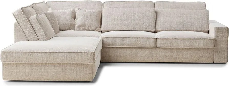 Colțar crem cu tapițerie din chenille (cu colț pe partea stângă/în formă de ”L”) Kirou – Maison de Rêve