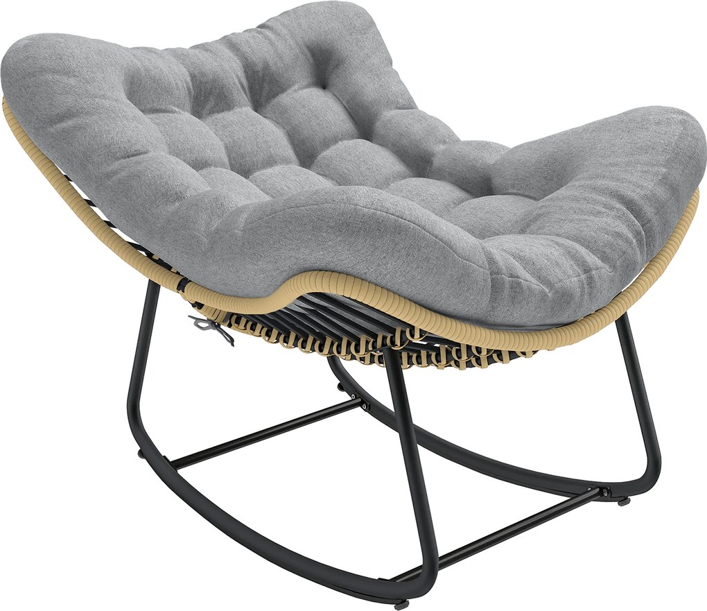 Outsunny Fotoliu balansoar din ratan, șezlong de grădină cu perne groase, balansoar de grădină până la 120 kg, interior/exterior, 87 x 110 x 70 cm, Gri | Aosom Romania