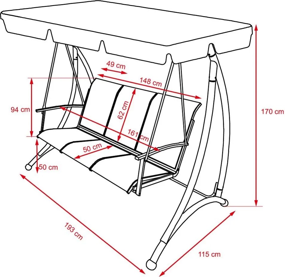 Balansoar de grădină pentru 3 persoane Avenberg ARUBA