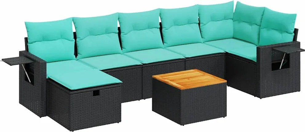 vidaXL Set mobilier de grădină cu perne, 8 piese, negru, poliratan