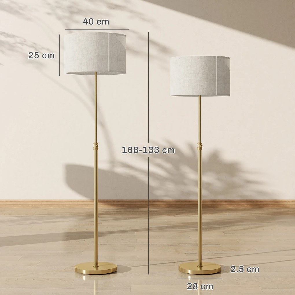 HOMCOM Lampă de Podea cu Telecomandă și Luminozitate Reglabilă 3000K-6000K, Abajur din Material Textil, Auriu | Aosom Romania