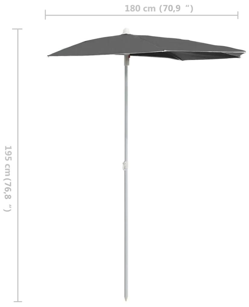 Umbrela de gradina cu stalp, antracit, 180x90 cm, semirotunda Antracit