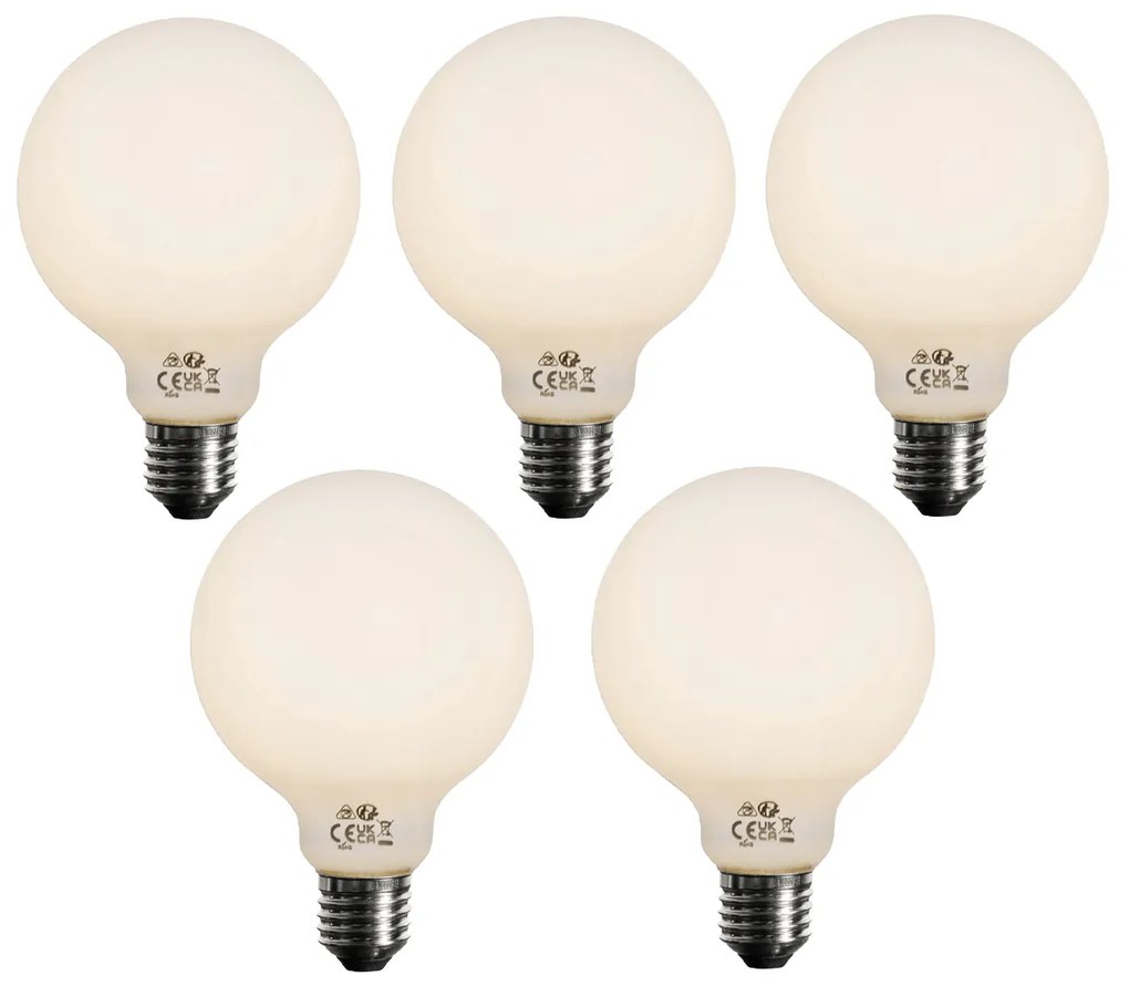 Set de 5 becuri LED E27 dimabile Opal G95 5W 450lm 3000K
