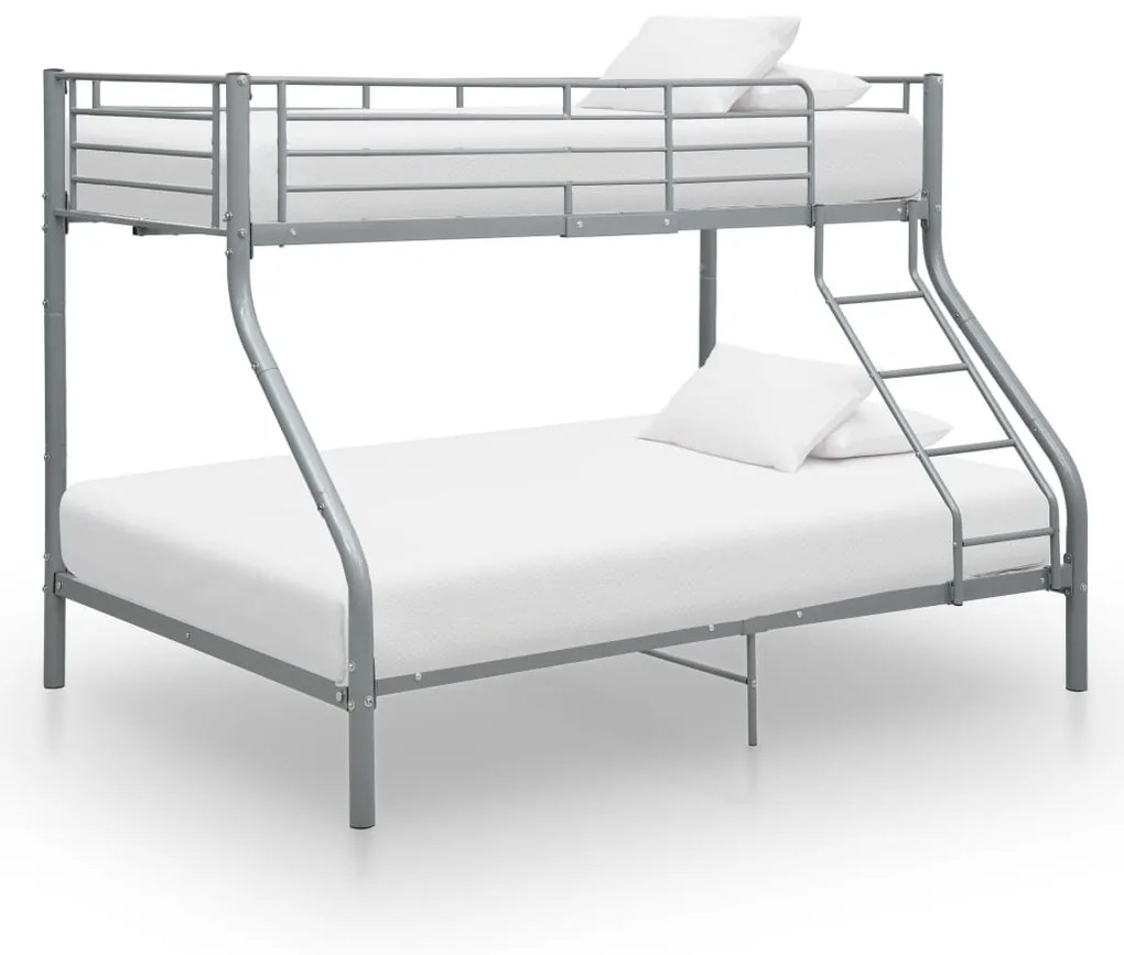 287904 vidaXL Cadru de pat supraetajat, gri, 140 x 200/90 x 200 cm, metal