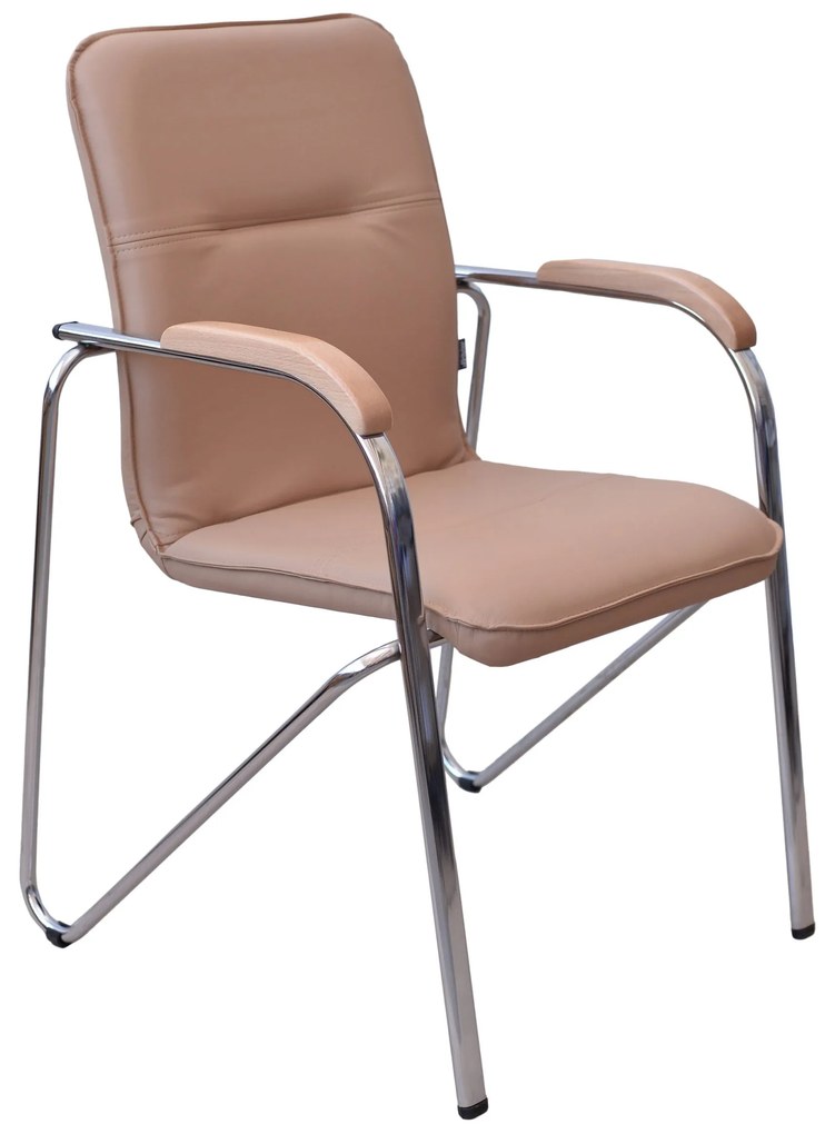 Scaun de vizitator Samba Chrome Wood AM, brate din lemn, fag, piele ecologica N-16, bej