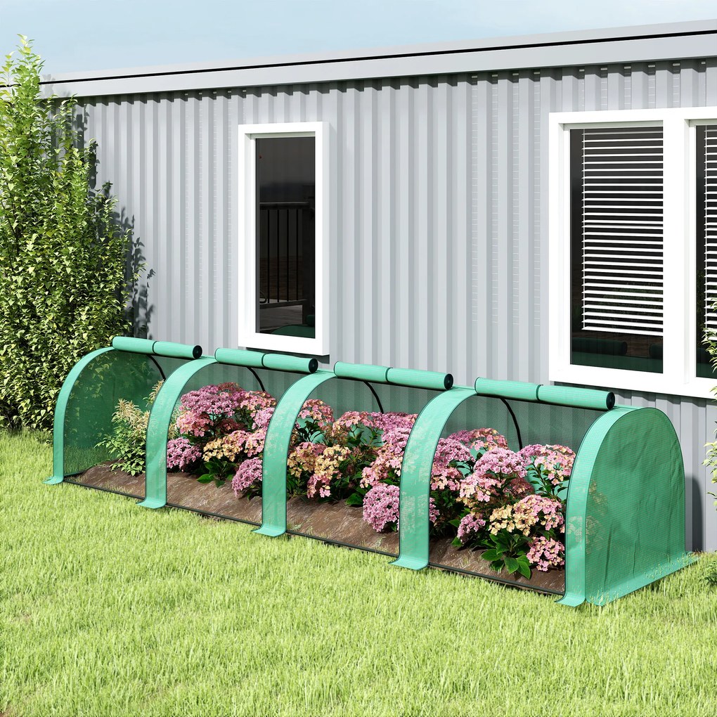 Outsunny Seră Portabilă Tip Tunel 4x1x0.8 m cu 4 Uși cu Fermoar, Acoperire PVC Rezistentă la Apă/UV | Aosom Romania