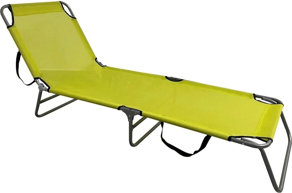 Sezlong gradina KELEO, gri/verde, plasa/otel, 58x182x79 cm