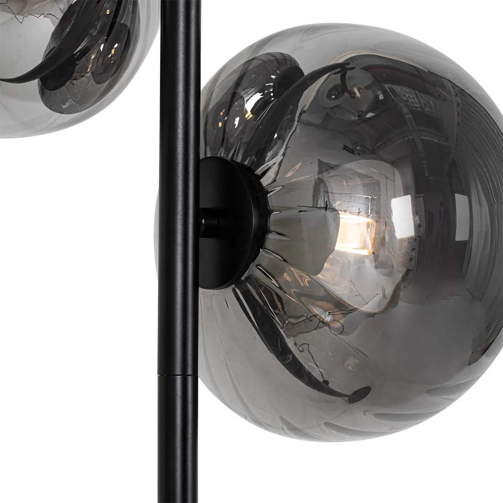 Lampă de podea Art Deco neagră cu sticlă fumurie cu 3 lumini - Ayesha