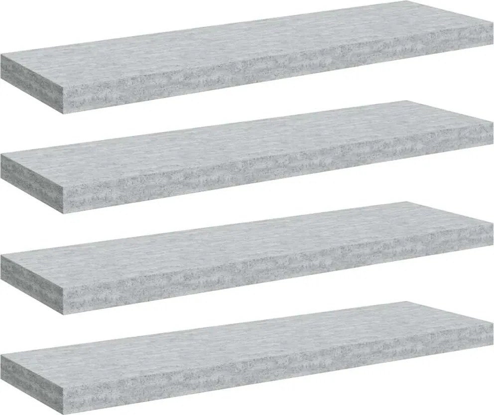vidaXL Rafturi de perete suspendate,4 buc,gri beton,80x23,5x3,8 cm,MDF
