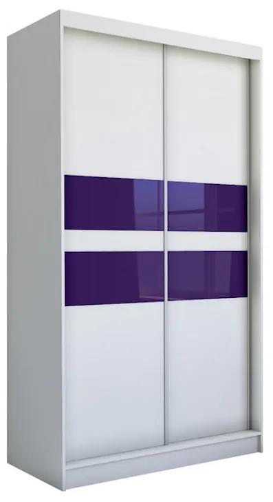 Expedo Dulap cu uși glisante IRIS, alb/sticlă violet, 150x216x61