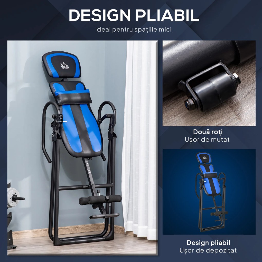 HOMCOM Bancă de Inversie Pliabilă cu Roți și Reglare de la 140-203cm Negru | Aosom Romania