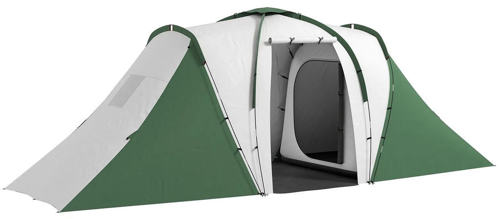 Outsunny Cort de Camping pentru 4-6 Persoane cu 2 Camere, 2 Uși și Geantă de Transport, 555x225x190 cm, Verde | Aosom Romania