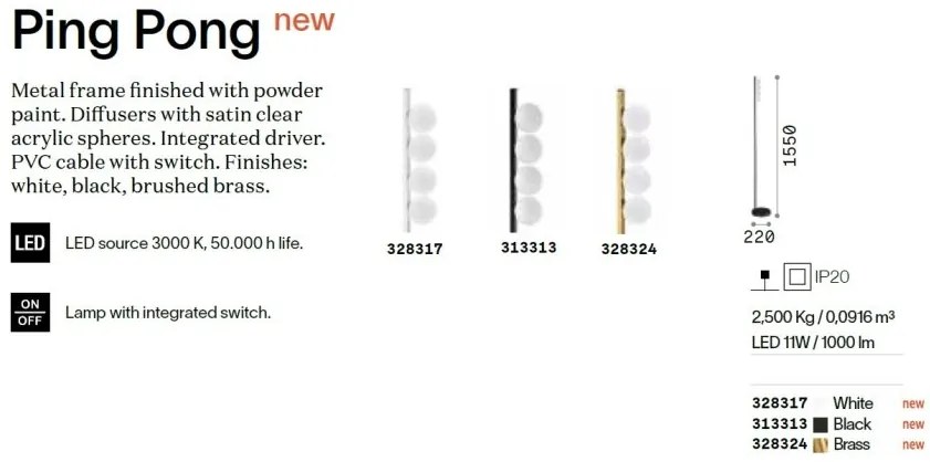 Lampadar LED design minimalist Ping pong pt4 alb