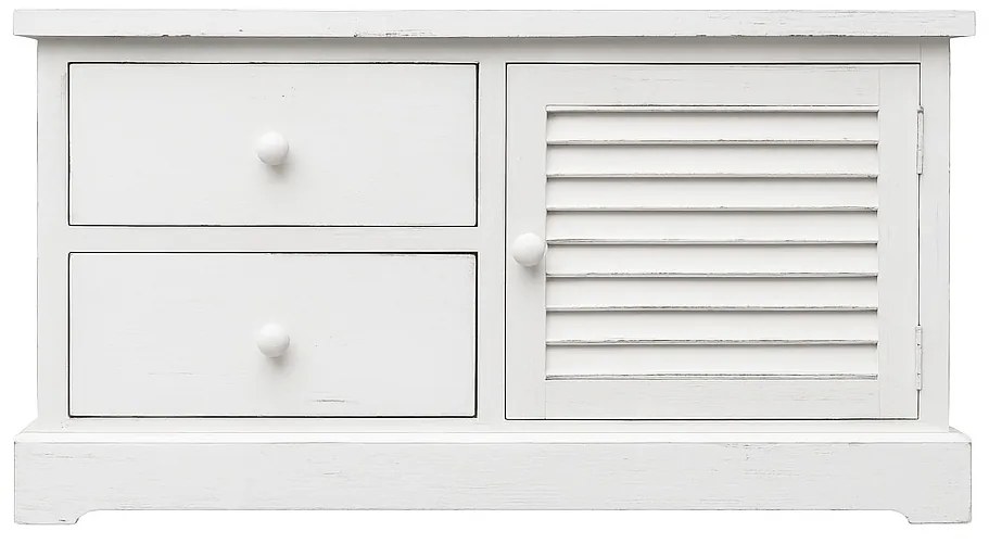 Comoda alba, din lemn de pin, cu 2 sertare si usa, Persienne
