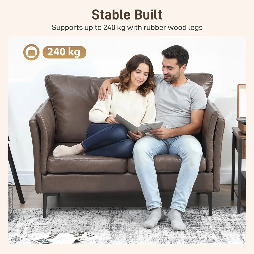 HOMCOM Canapea cu 2 Locuri Îmbunătățită în Țesătură cu Efect de Piele Respirabilă cu Brațe Înalte Curbe și Perne, Canapea Compactă Modernă pentru Sufragerie, Sală de Ședere și Studiu, 137x72x88 cm, Maro Închis | Aosom Romania