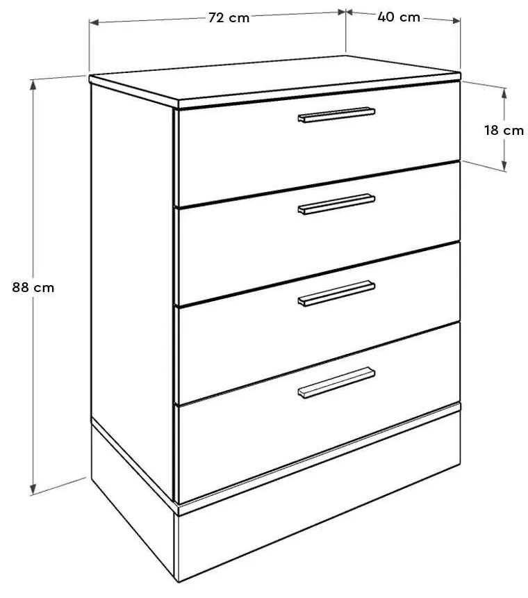 Comoda Adore Base, 4 sertare, Crem / Alb, 72 x 88 x 40 cm