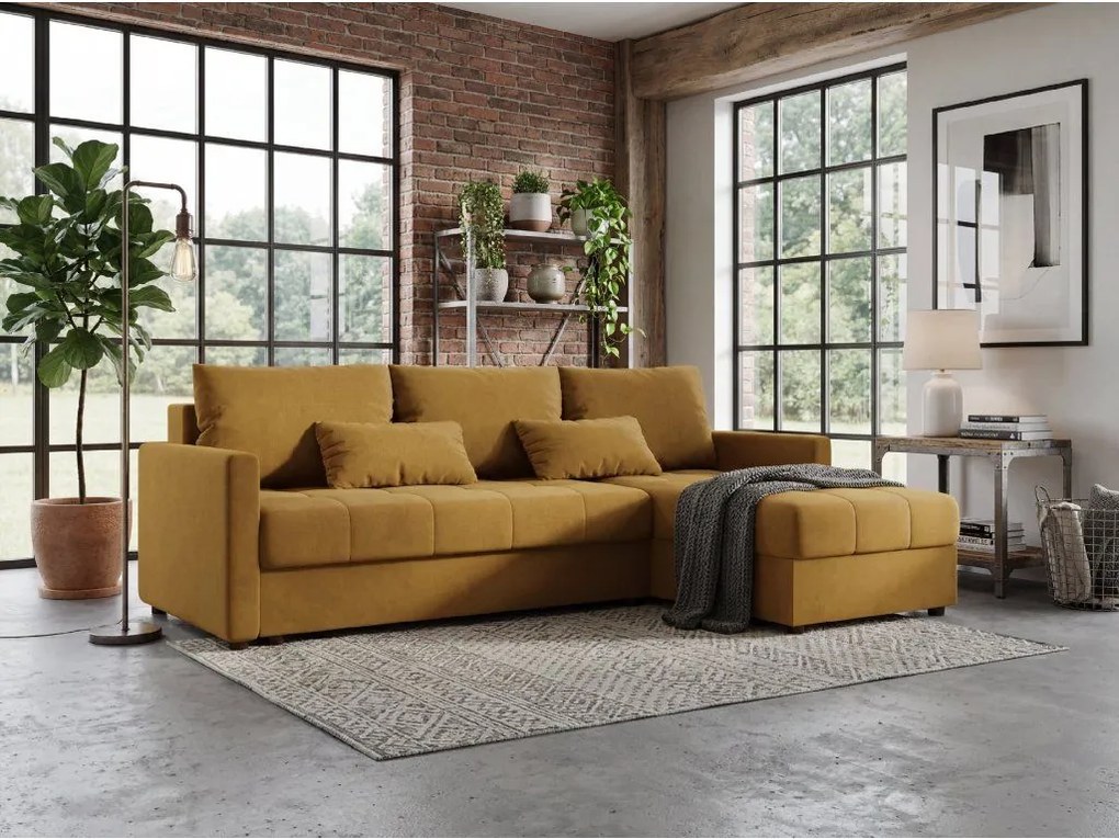 Canapea extensibila coltar reversibil VENORIA 220x143 cm, mustar + 2 perne GRATUIT