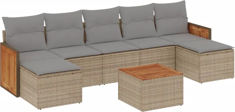 vidaXL Set canapele de grădină, 8 piese, cu perne, bej, poliratan