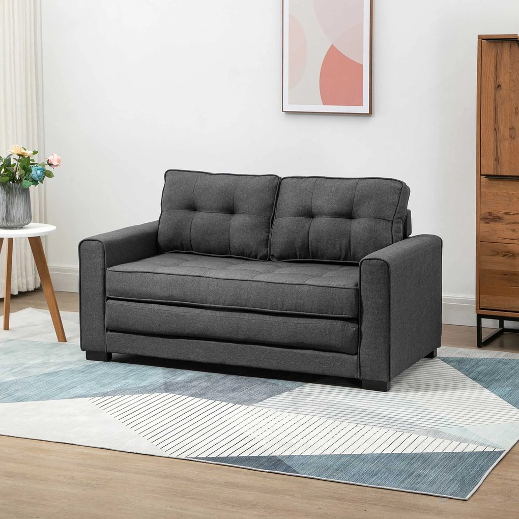 HOMCOM Canapea Extensibilă Pat de 2 Locuri Canapea din Material Textil cu Funcție de Pat Set de Canapele Tip Poliester Lin Lemn Cauțiucat Gri 147,5 x 75 x 85 cm | Aosom Romania