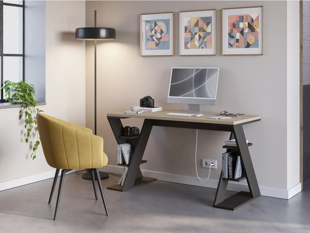 Birou cu blat cu aspect de lemn de stejar 60x137 cm Butterfly – Marckeric