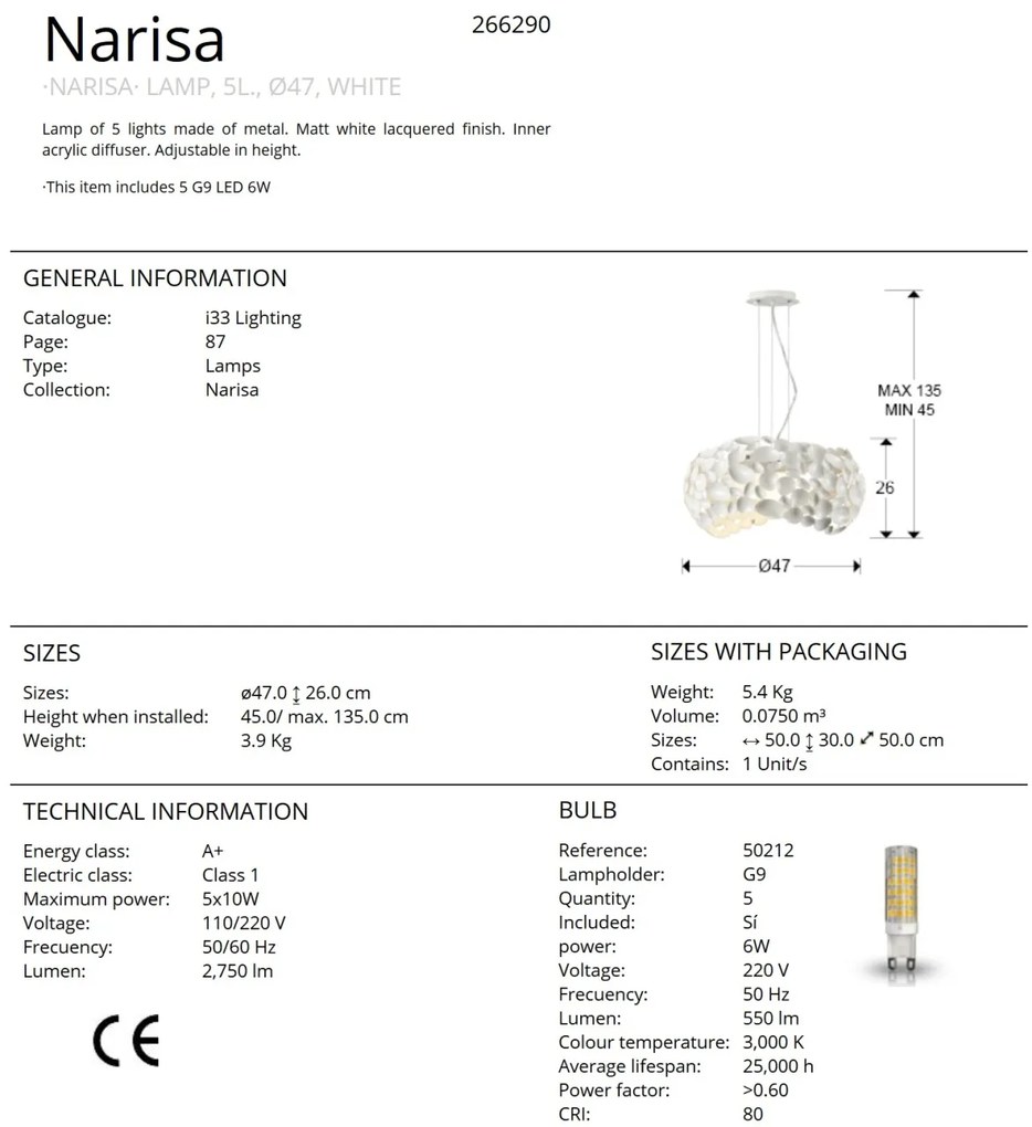 Lustra moderna design elegant 47cm Narisa alba SV-266290
