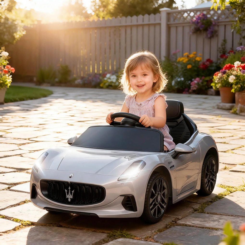 AIYAPLAY Mașină Electrică pentru Copii 3-5 Ani cu 2 Motoare, Telecomandă și Muzică, 98x59x43 cm, Gri | Aosom Romania