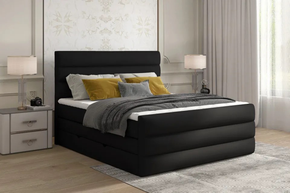 Pat tapitat, boxspring, cu spatiu pentru depozitare, 160x200 cm, Cande 162, Eltap (Culoare: Gri deschis texturat)