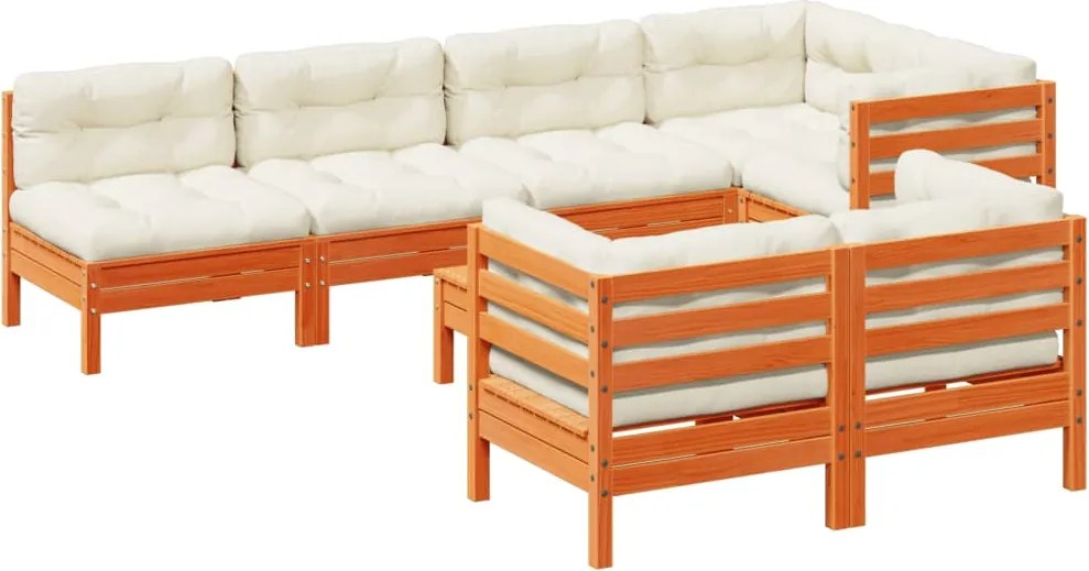 vidaXL Set canapele grădină cu perne, 8 piese, maro, lemn masiv de pin