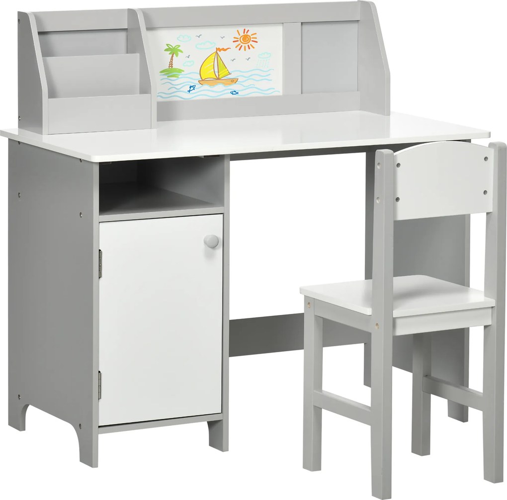HOMCOM Set Masă și Scaune pentru Copii 5-8 Ani cu Spațiu de Depozitare, Tablă și Scaun, 90x45x85 cm, Roz | Aosom Romania