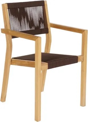 Set dining exterior din lemn de tec și frânghie, masă și 4 scaune, 5 piese, finisaj natural, „Terrawood”