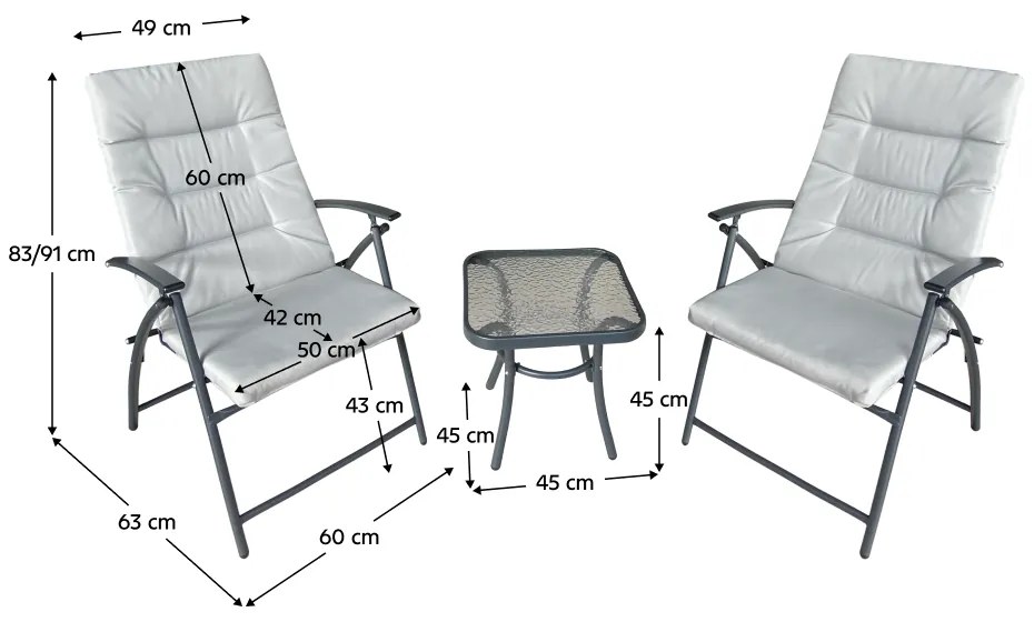 Set de grădină 1+2, gri/gri închis, MUSON