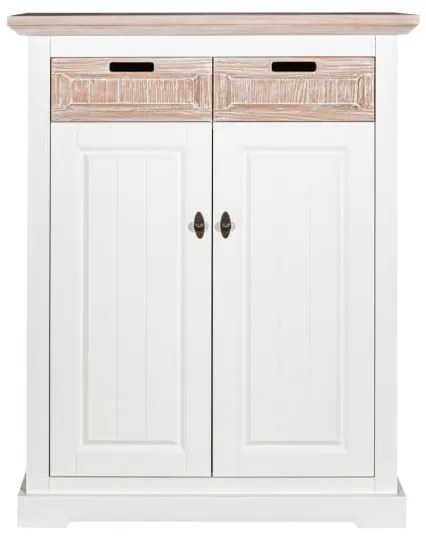 Comoda Porto Cu 2 Usi Si 2 Sertare, Alb Si Natur, 91 Cm