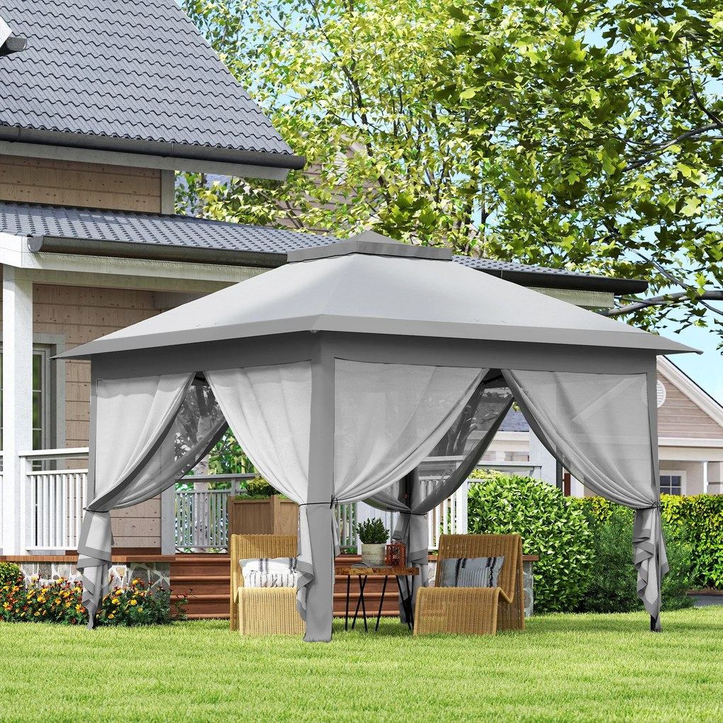 Outsunny Foișor Pliabil cu Plasă de Țânțari, Baldachin Dublu, Înălțime Reglabilă și Geantă, 330x330x288 cm, Bej | Aosom Romania