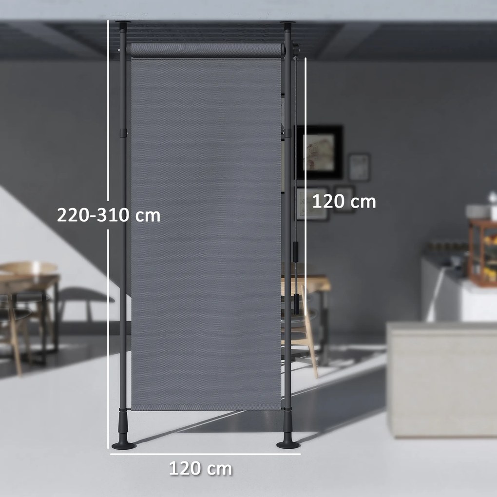 Outsunny Stor manual retractabil pe picior lungime reglabilă manivelă instalare fără găurire metal aluminiu poliester gri închis | Aosom Romania