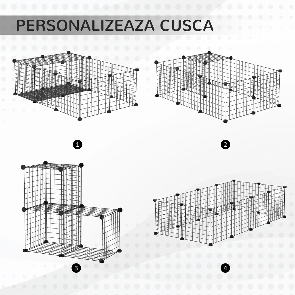 PawHut Țarc Modular pentru Iepuri și Porcușori de Guineea, cu Accesorii, 105x70x35 cm, Negru | Aosom Romania