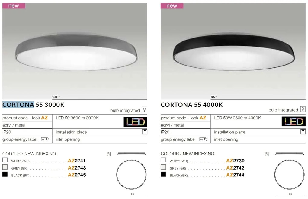 Plafoniera LED slim CORTONA 55 4000K alba