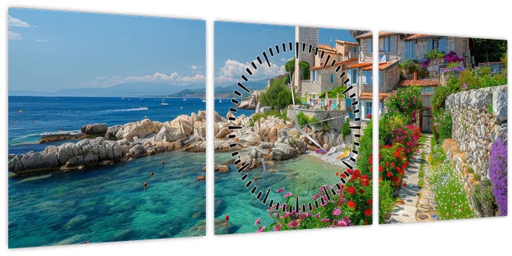 Tablou - Sat pitoresc de coastă (cu ceas) (90x30 cm)