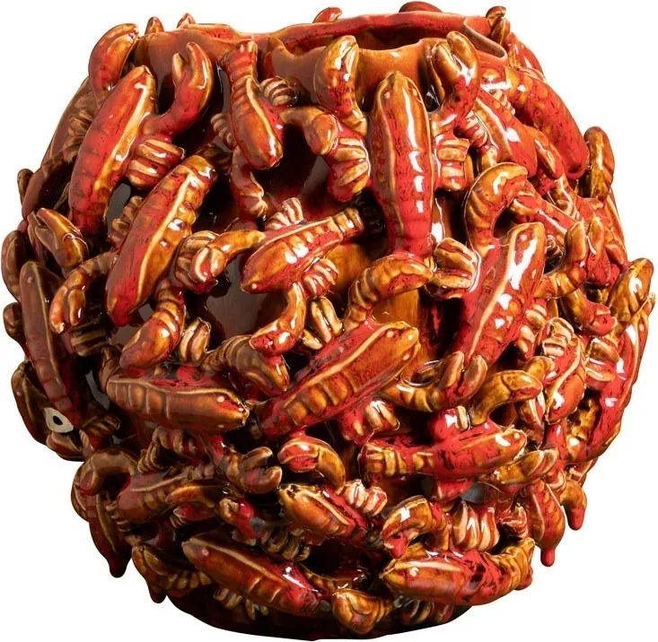 Vas decorativ din ceramica cu motive marine in relief "Lobster Reef"