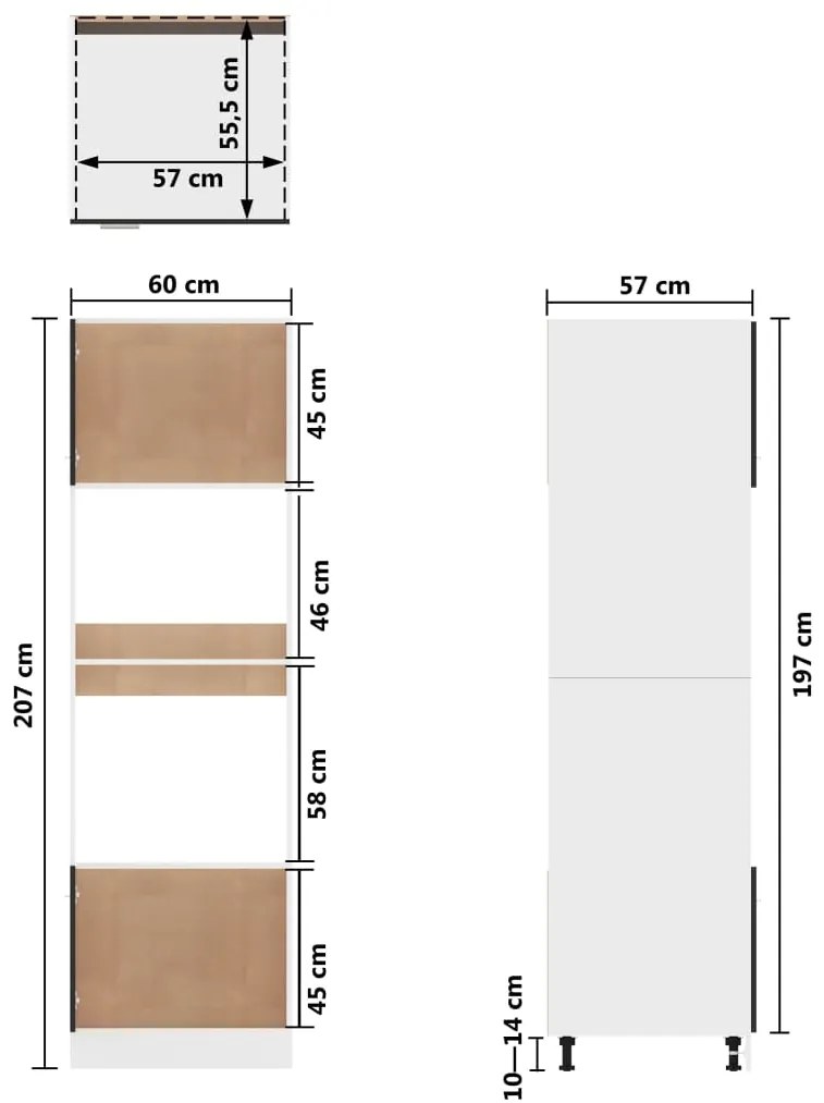 Dulap cuptor microunde, negru, 60 x 57 x 207 cm, PAL Negru, Dulap pentru cuptor cu microunde, 1