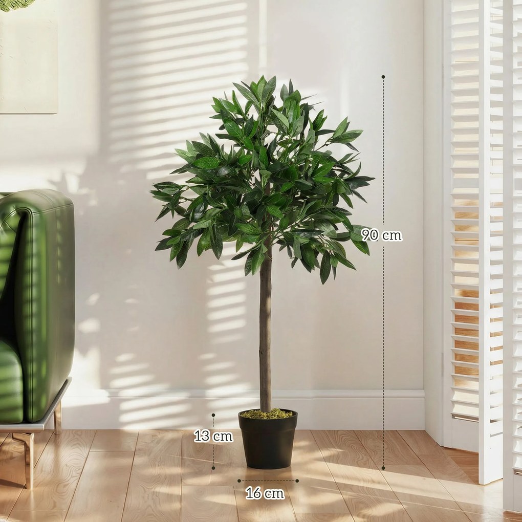 Outsunny Set de 2 Arbori de Dafin în Ghiveci, Plante Artificiale din Plastic pentru Interior și Exterior, Ø16x90A cm, Verde  | Aosom Romania