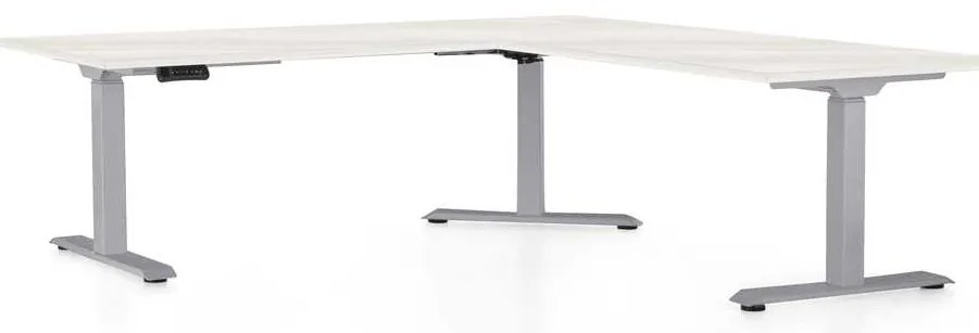 Masă înălțime reglabilă OfficeTech Angle, 180 x 200 cm, picioare gri, frasin alb
