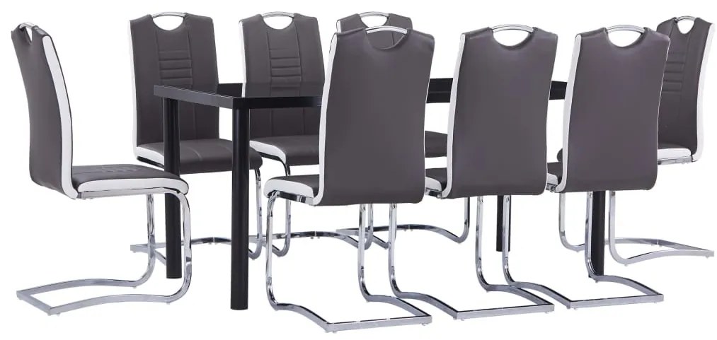 Set mobilier de bucatarie, 9 piese, gri, piele ecologica