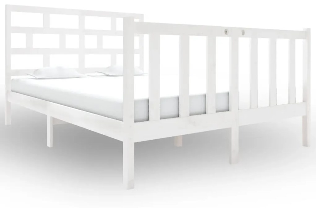 3101319 vidaXL Cadru de pat mic dublu, alb, 120x190 cm, lemn masiv de pin