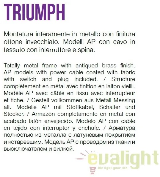 Aplica moderna cu doua brate directionabile, finisaj alama antic, TRIUMPH AP2 OTTONE